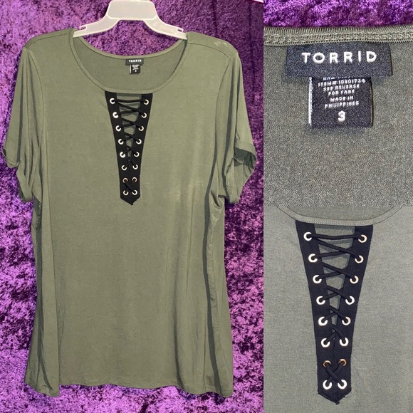 torrid Tops - Army Green Corset Front Torrid Shirt Size 3